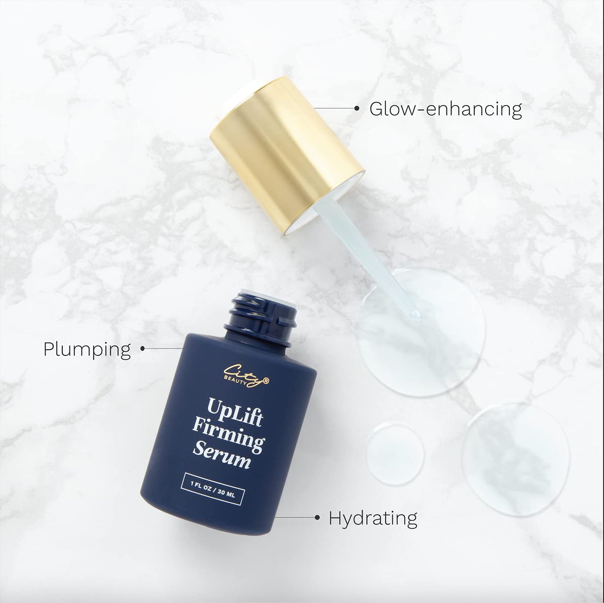 City Beauty UpLift Serum texture swatch highlighting a rich, concentrated formula