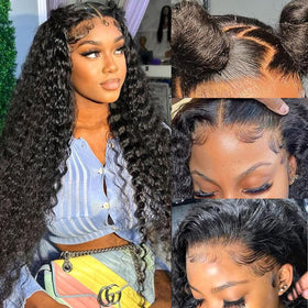CITY GIRL deep wave lace front wig 26 inch with transparent HD lace for natural parting