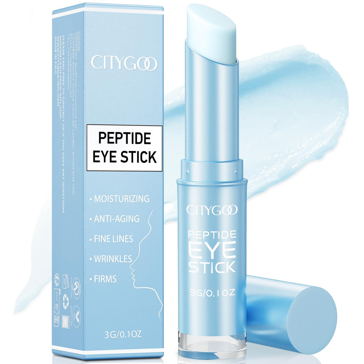 CITYGOO Retinol Eye Stick Crystal Blue Edition applied under the eyes for a brighter look.