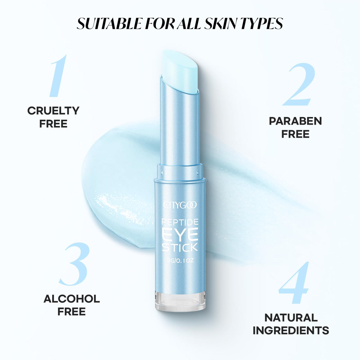 CITYGOO Safe, gentle formula suitable for most skin types around the eyes.