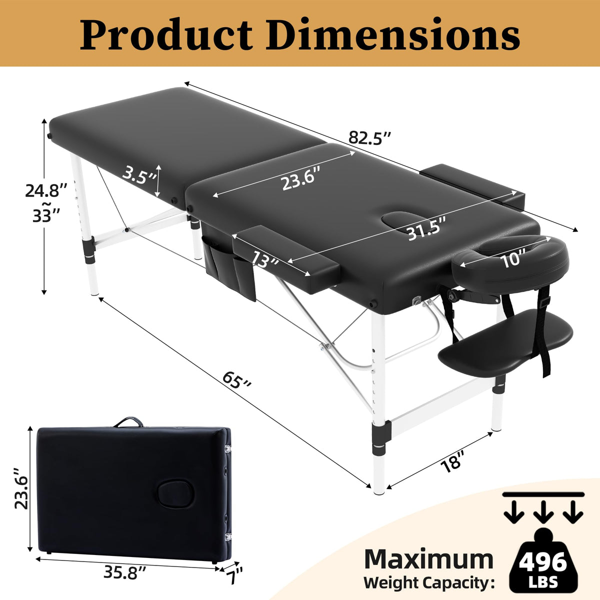 Civama aluminum-frame table highlights durability and stability during treatments.