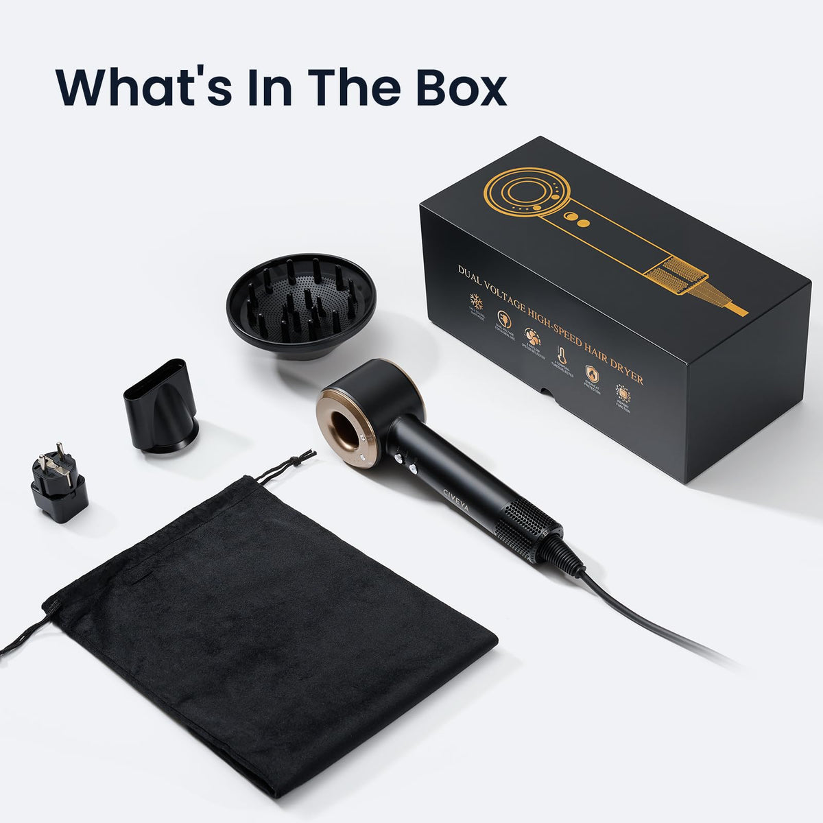 CIVEYA travel pouch and EU adapter included for international trips.