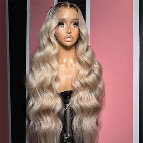 CIYOO 13x6 Ombre Ash Blonde wig parting area highlighting versatile part options.