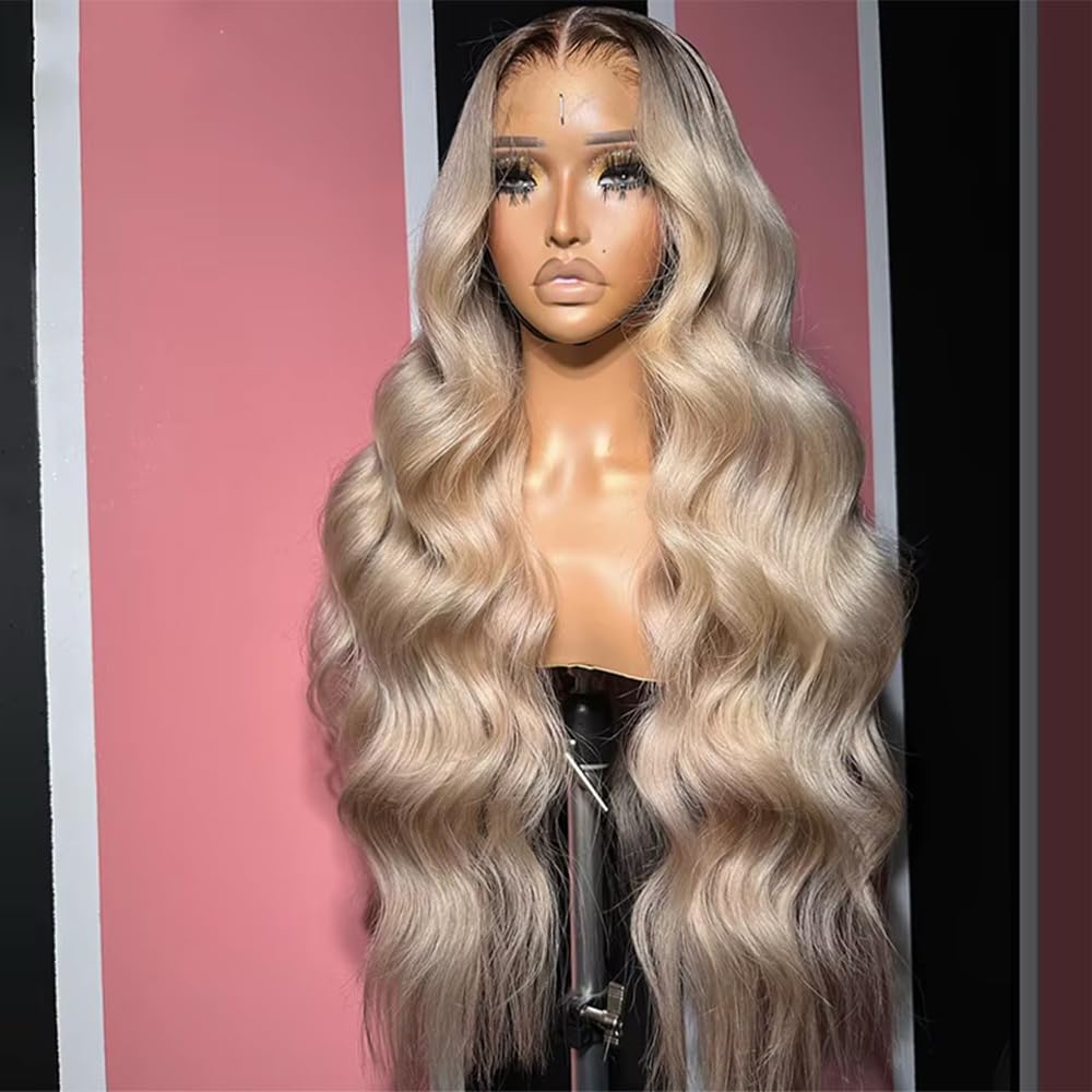 CIYOO 13x6 Ombre Ash Blonde wig side view showing length and body wave texture.