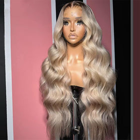 CIYOO 13x6 Ombre Ash Blonde wig side view showing length and body wave texture.