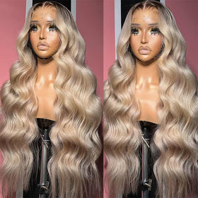 CIYOO ash blonde wig with brown roots for seamless parting and everyday styling