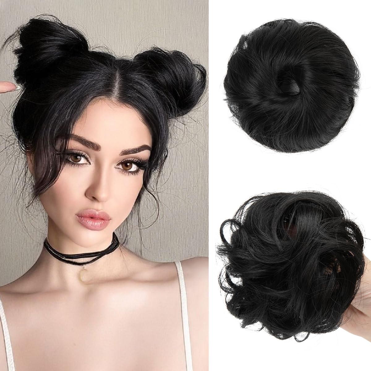 CJL HAIR 2pc small bun on black hair adds lightweight volume for thinning hair