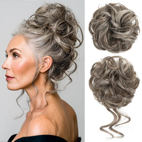 CJL HAIR 2PCS messy bun in ash grey for quick, natural-looking styling
