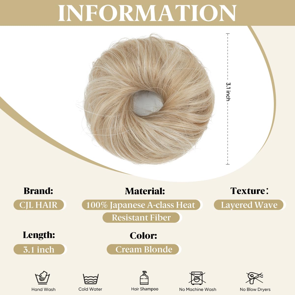 CJL HAIR mini synthetic curly bun side view blends with natural color for a natural look