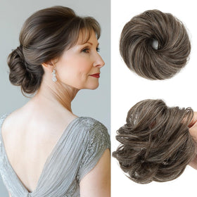 CJL HAIR 2Pcs small messy bun in pepper brown adds volume for thin hair