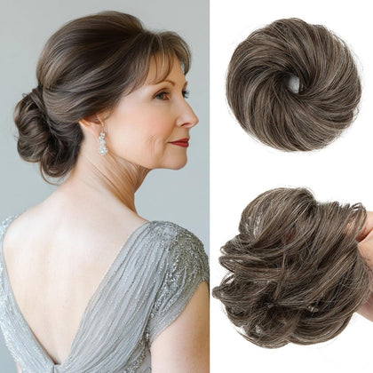 CJL HAIR 2Pcs small messy bun in pepper brown adds volume for thin hair