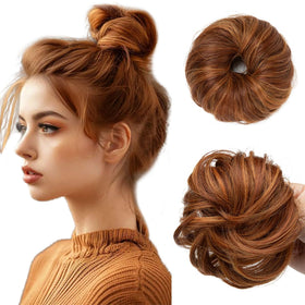 CJL HAIR 2PCs small messy bun in Tizian Red detail showing lightweight volume for thin hair