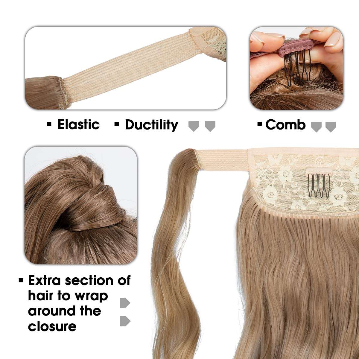 CJL HAIR elastic-band ponytail detail showing stretch and comfort