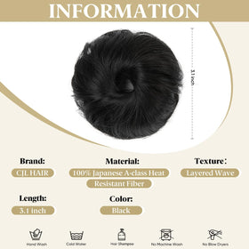 CJL HAIR mini curly bun in black creates an easy updo