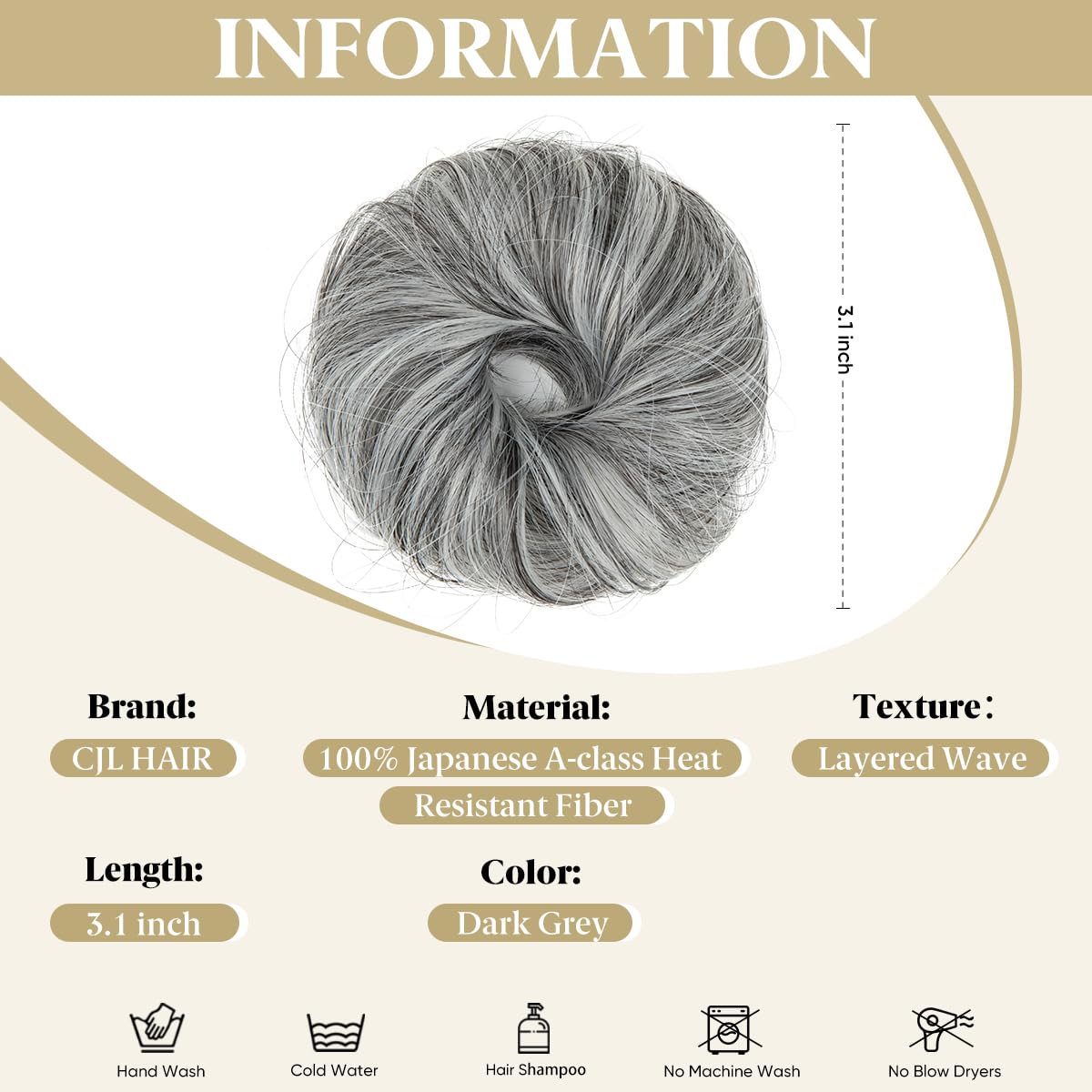 CJL HAIR mini curly bun in dark grey provides natural texture for an updo