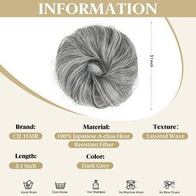 CJL HAIR mini curly bun in dark grey provides natural texture for an updo