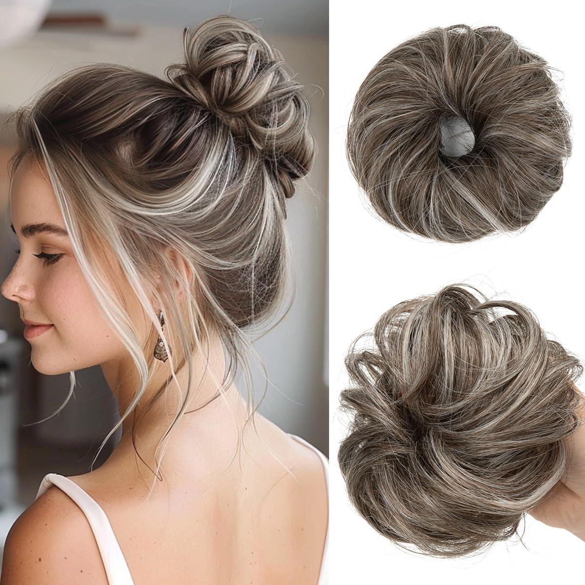 CJL HAIR small messy bun ash grey adds lightweight volume for thin hair.