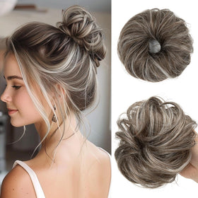 CJL HAIR small messy bun ash grey adds lightweight volume for thin hair.