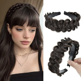 CJL HAIR wide braided headband dark brown close-up shows handbraided texture