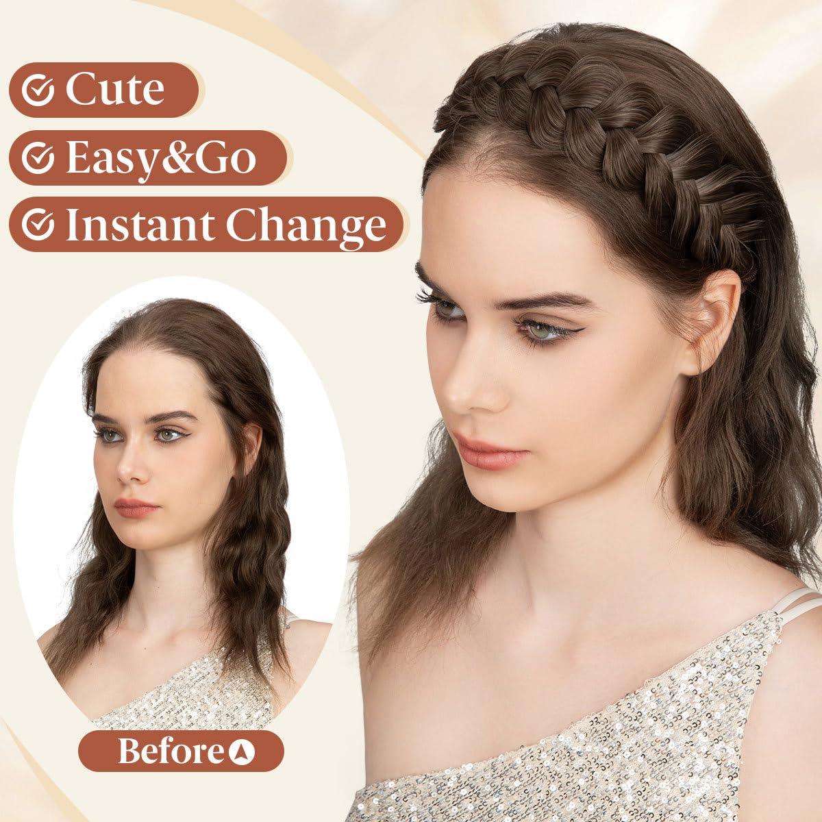 CJL HAIR wide braided headband shown on wedding updo for elegant styling