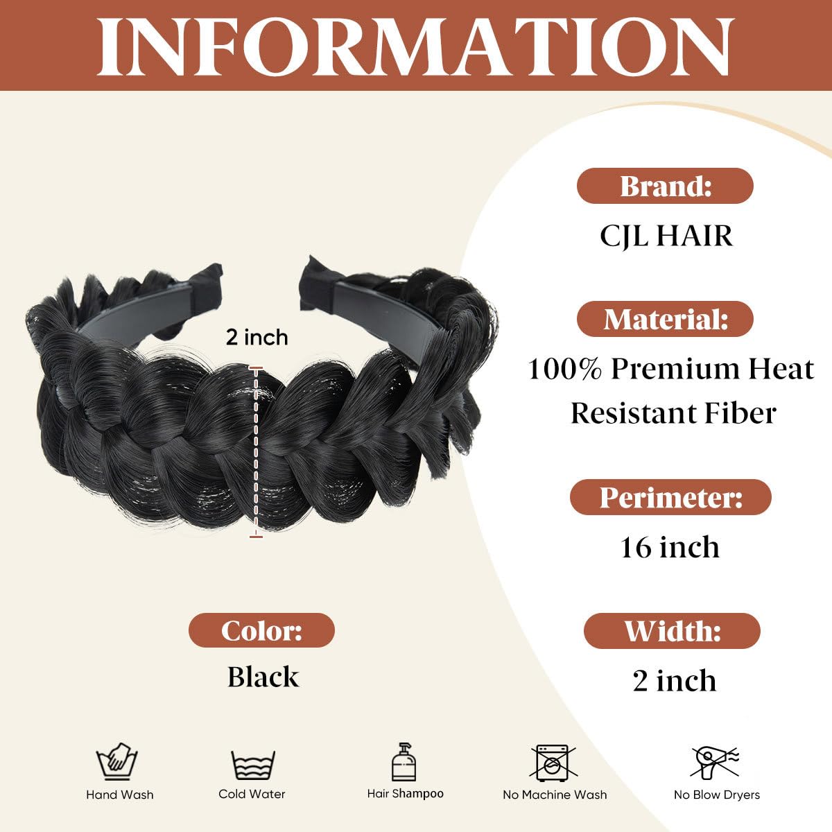 CJL HAIR braided headband side view showing comfortable fit for daily use.