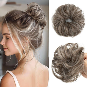 CJL HAIR 2pc small cute messy bun in middle grey adds lightweight volume for thin hair.