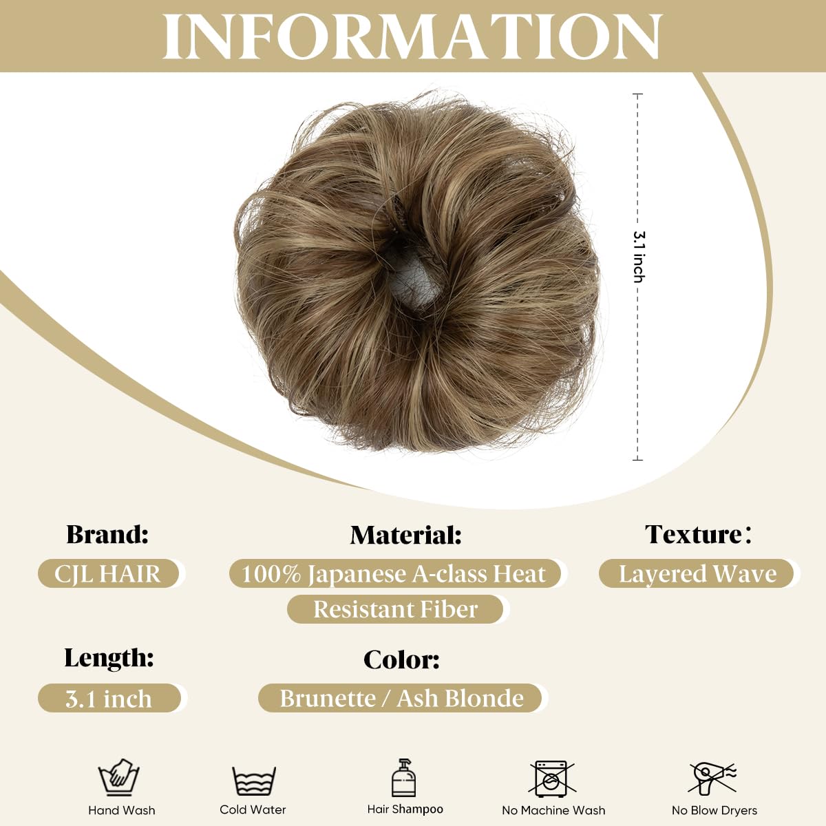 CJL HAIR ash blonde mix bun piece blends with lighter tones.
