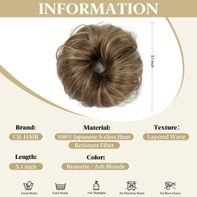 CJL HAIR ash blonde mix bun piece blends with lighter tones.