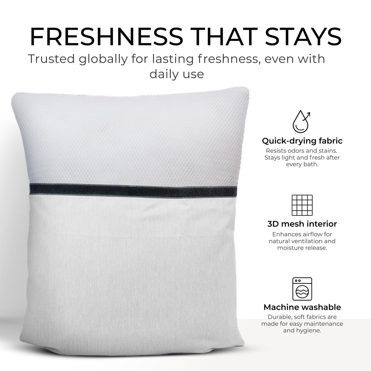 Close-up of Claessonliving plush cushion on bath pillow
