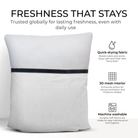 Close-up of Claessonliving plush cushion on bath pillow