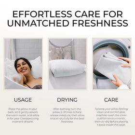 Pillow placed in tub demonstrating universal fit