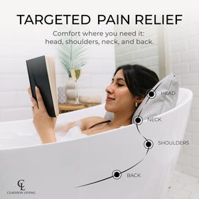 Claessonliving bath pillow for tub, side view, helps maintain posture during a soak