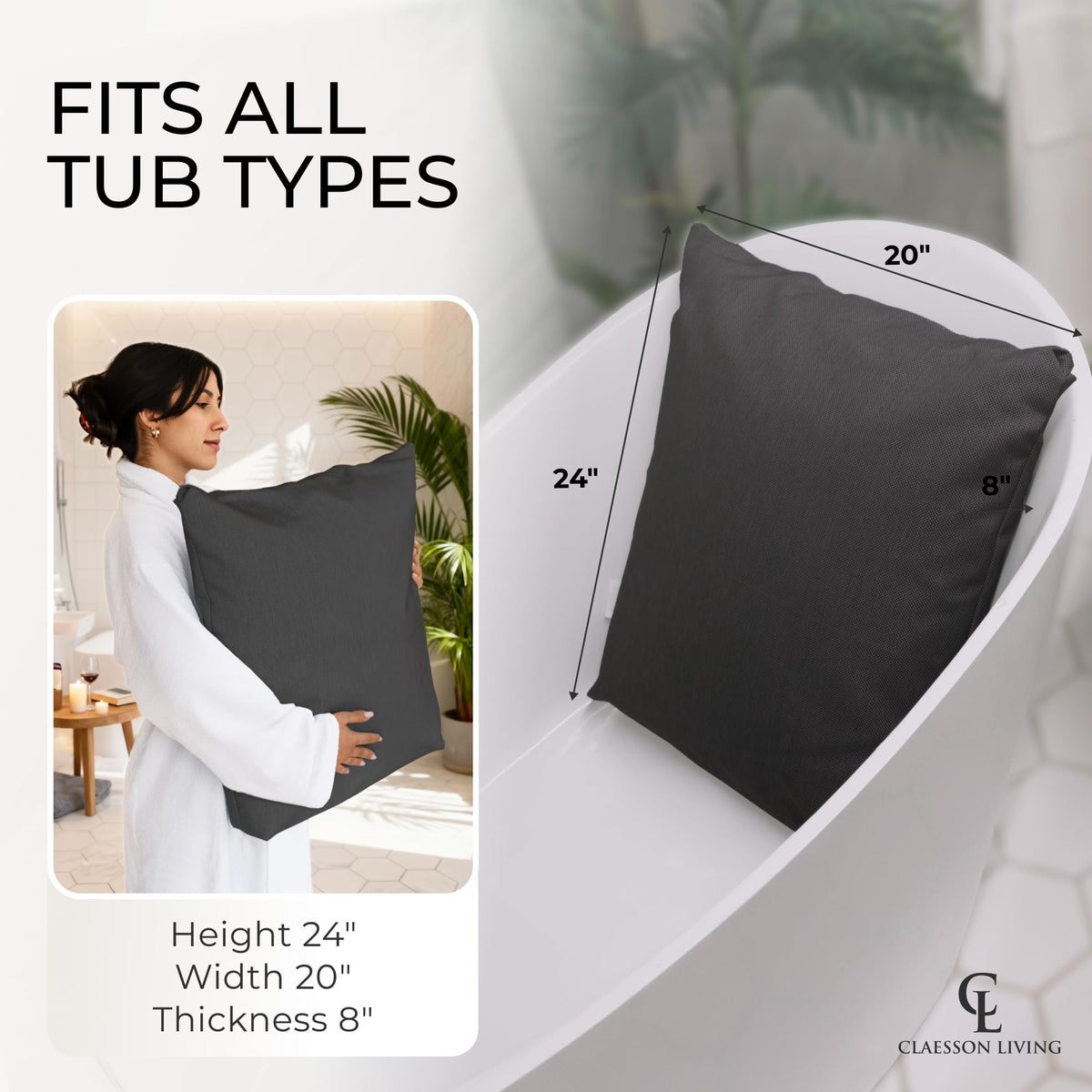 Claessonliving bath pillow suited for home spa use and at-home wellness