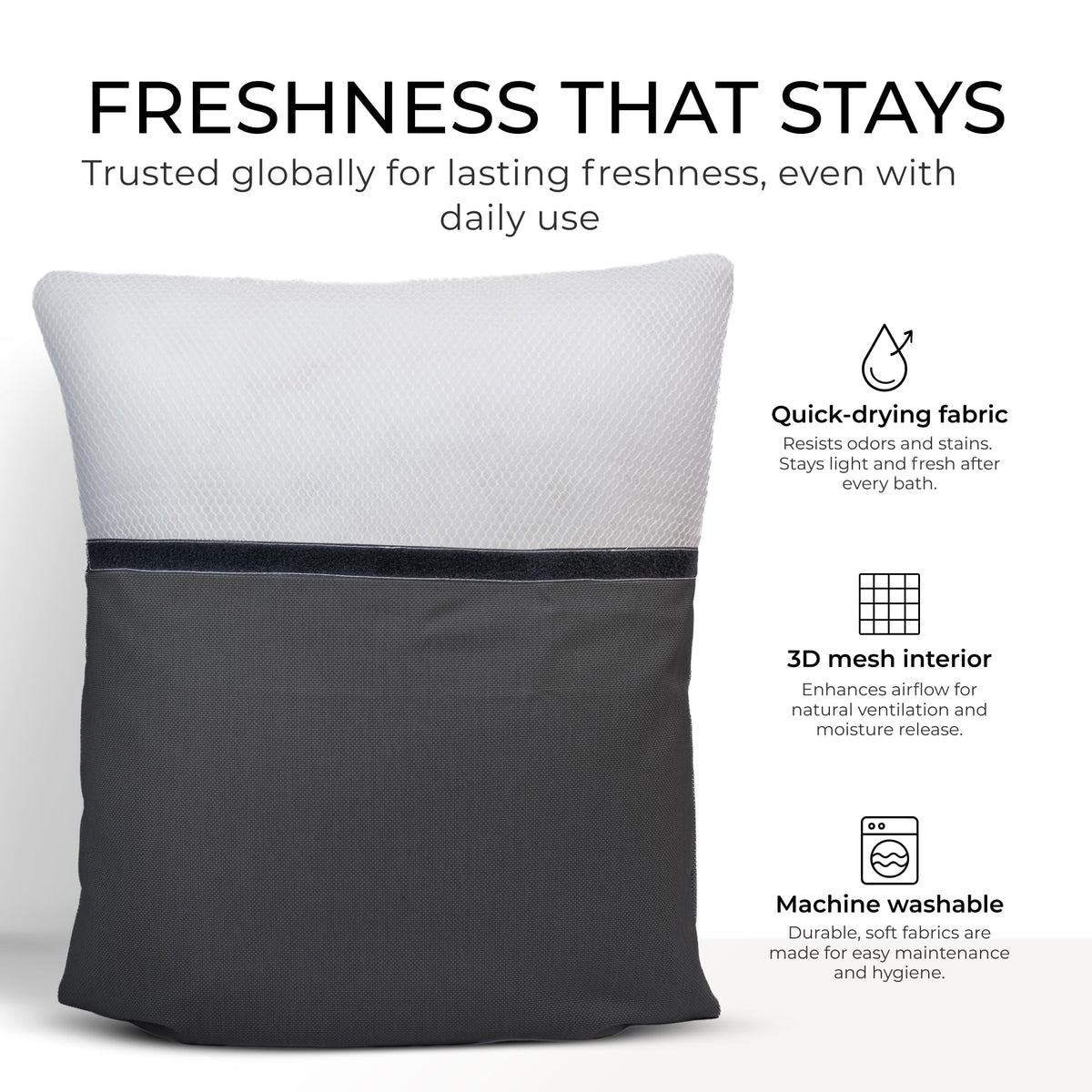 Claessonliving bath pillow highlights odor and stain resistance for clean use