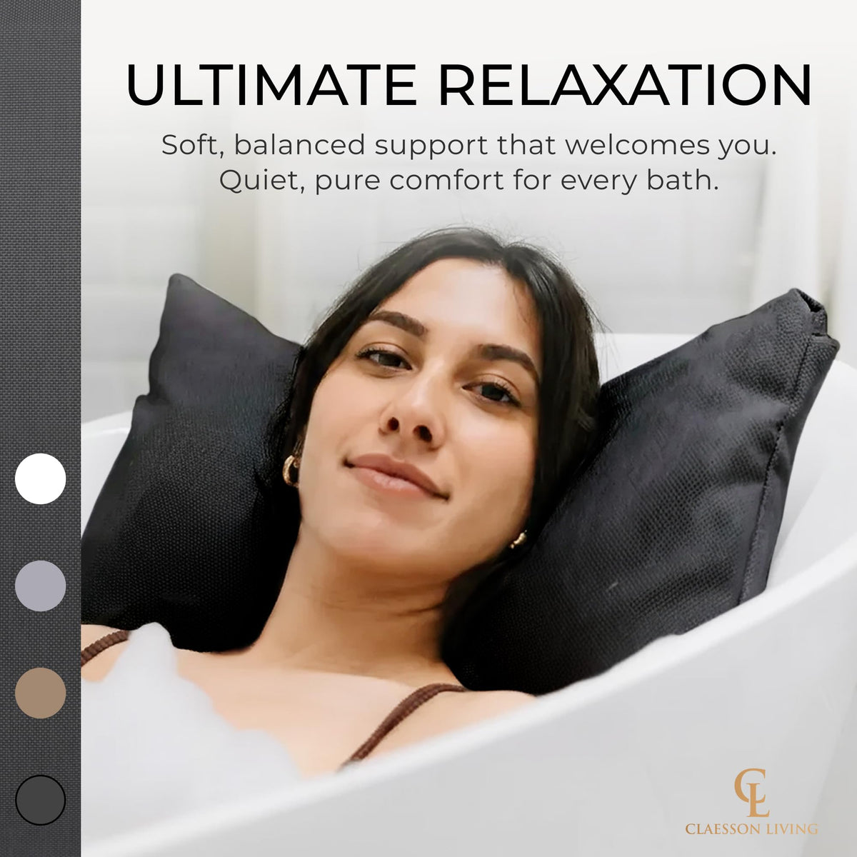 Claessonliving luxury bath pillow shows quick-drying fabric feature for freshness