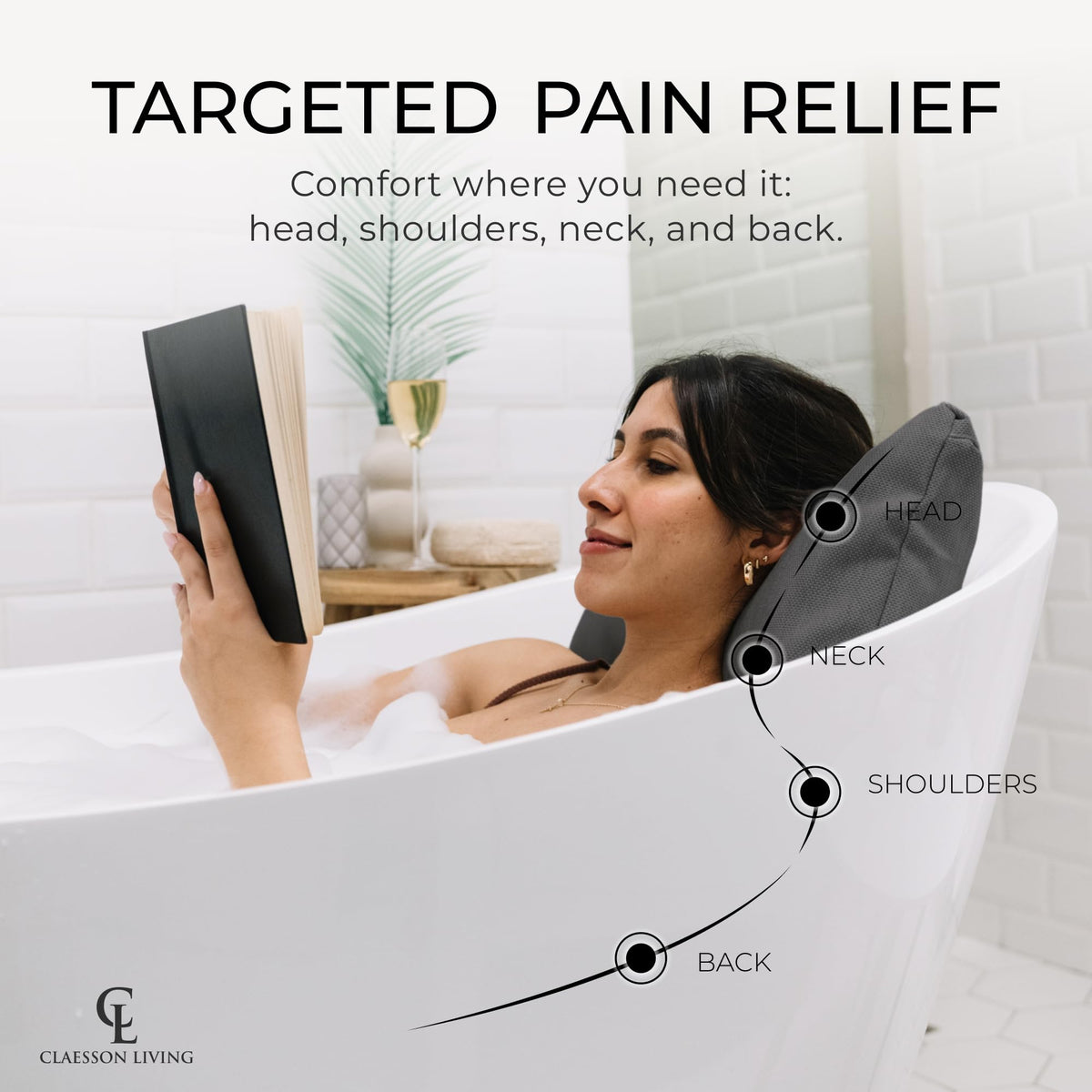 Claessonliving bath pillow with thick plush cushion for comfortable tub contact