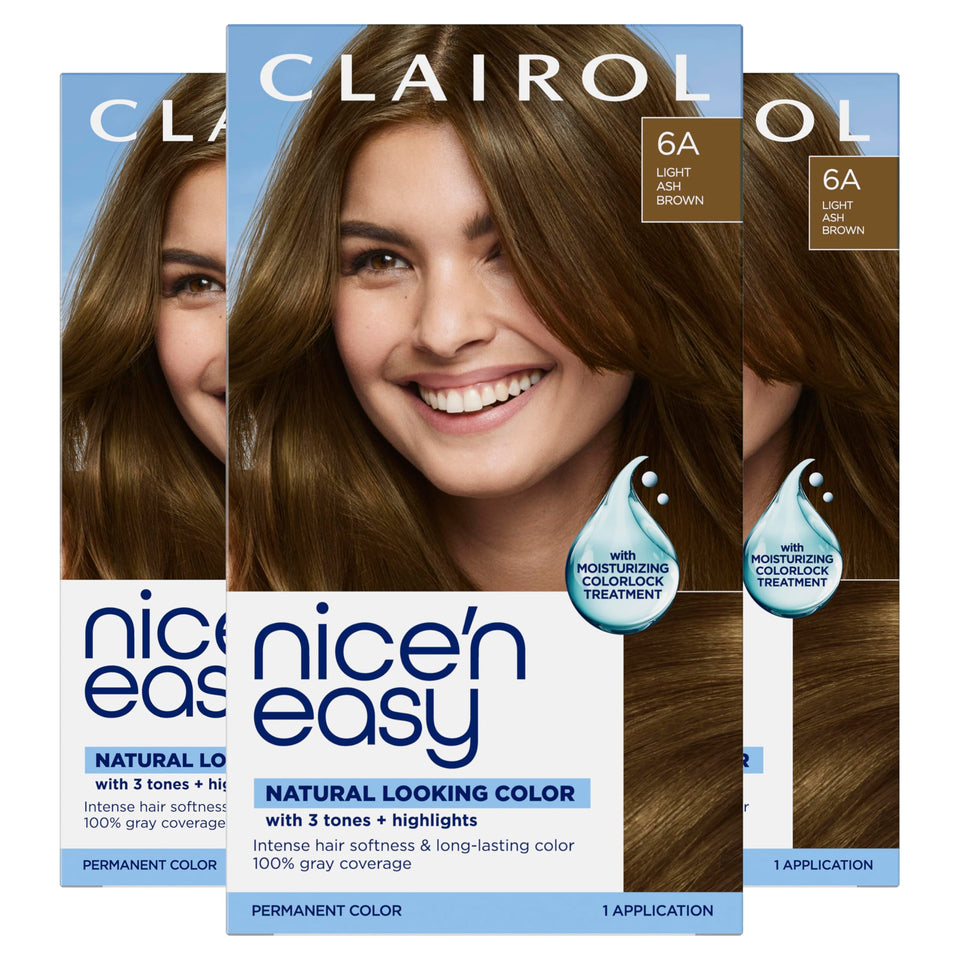 Clairol Nice'n Easy 6A bottle for smooth color uptake.