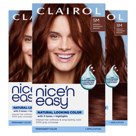 Clairol Nice'n Easy 5M bottle shows easy application for natural-looking color.