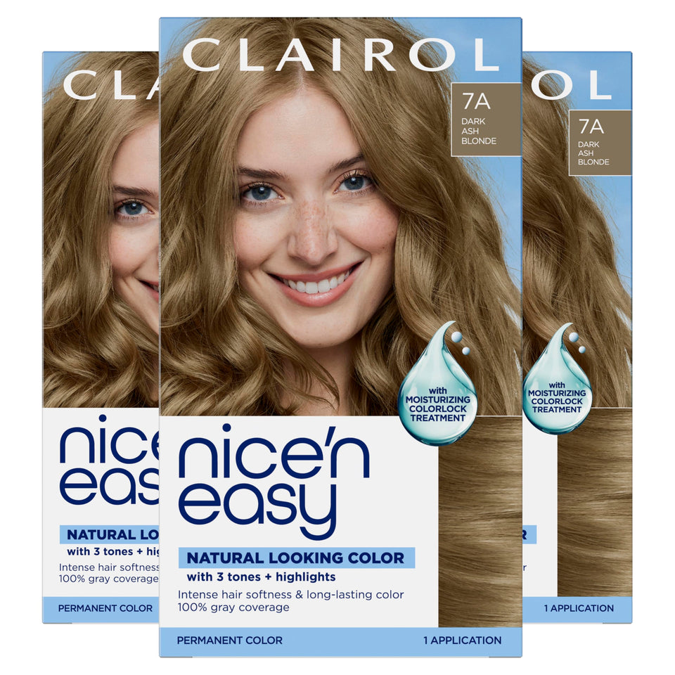 Clairol Nice'n Easy 7C box shows rich, natural color with full gray coverage.