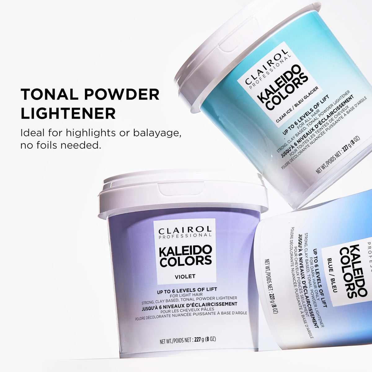 Hair color swatches demonstrating lift up to five levels.