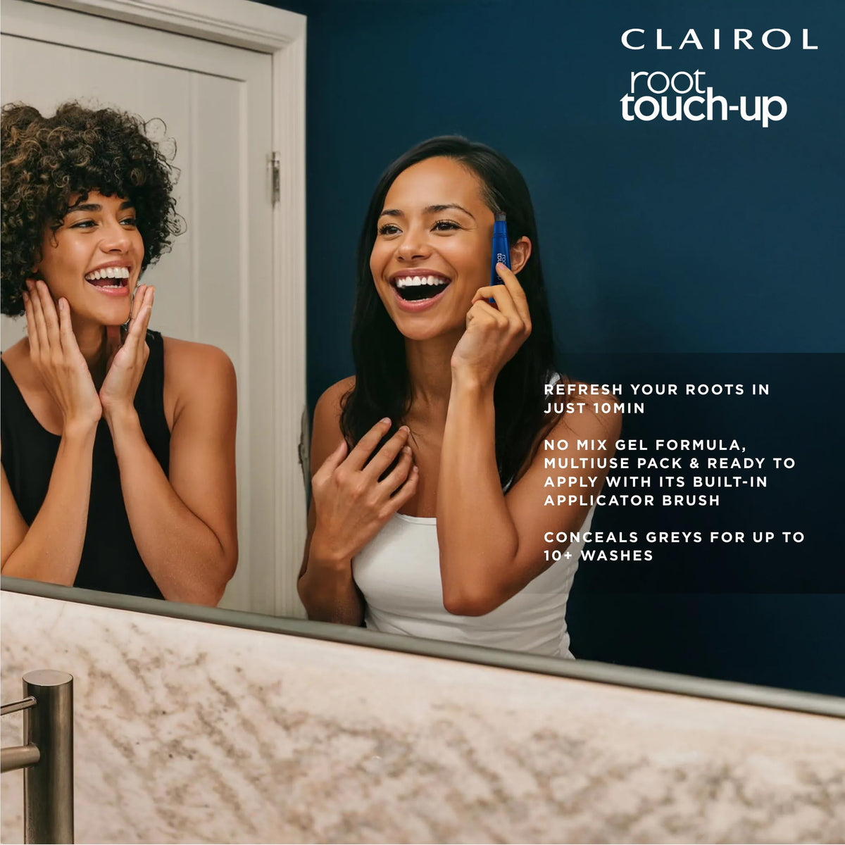 Clairol Root Touch-Up targets temples and roots for natural-looking blend.
