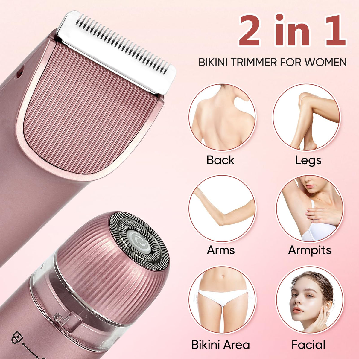 Claities bikini-trimmer with hypoallergenic ceramic blade delivers gentle, painless grooming.