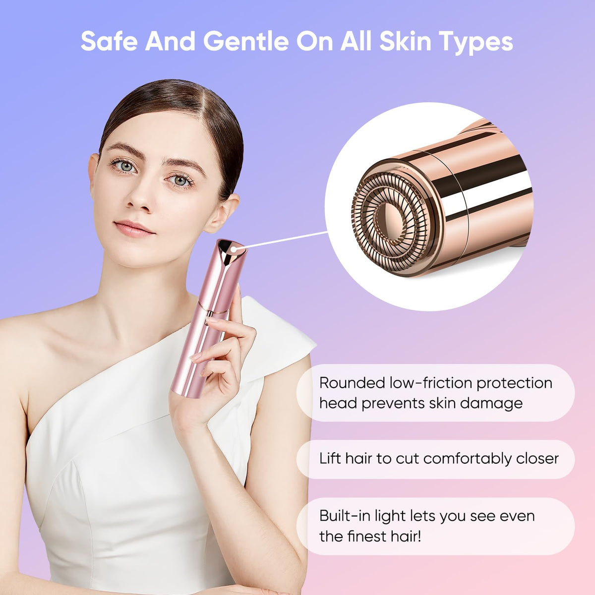 Claities facial hair remover safe glide and gentle trimming.