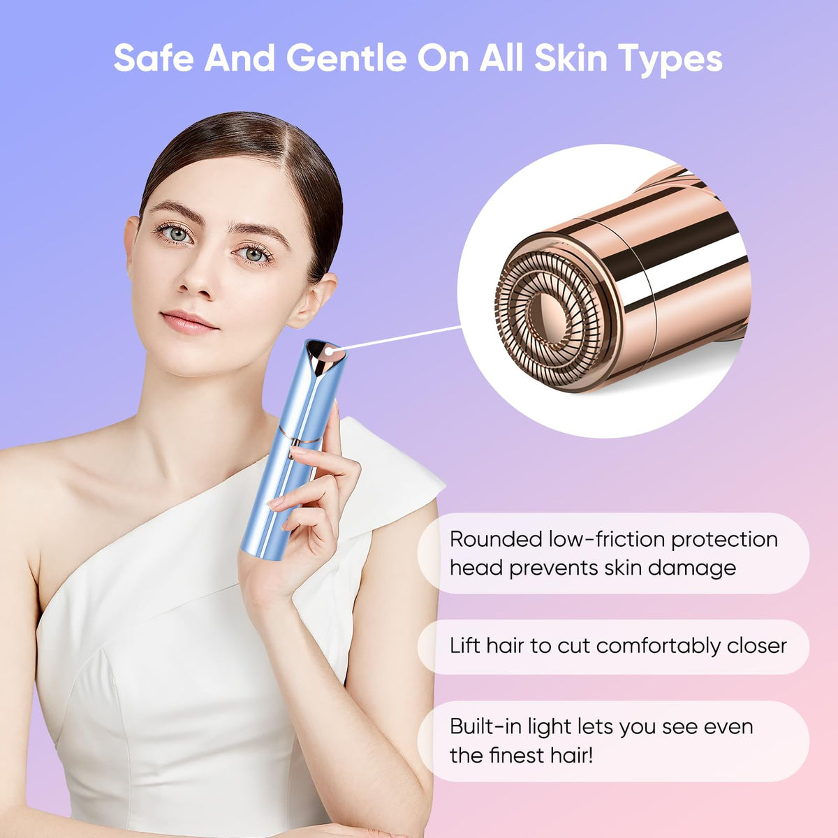 Claities facial hair remover USB rechargeable cable enables cordless operation.
