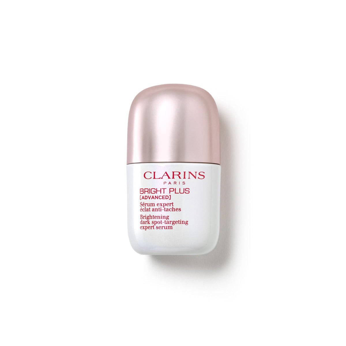 Clarins Bright Plus Serum bottle front showing premium brightening packaging.