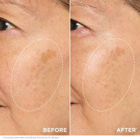 Clarins Bright Plus Serum on skin displaying smooth, radiant texture.