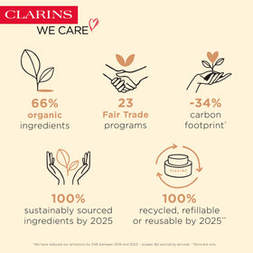 Clarins bronzing powder packaging closeup emphasizing compact portability for on-the-go luminosity