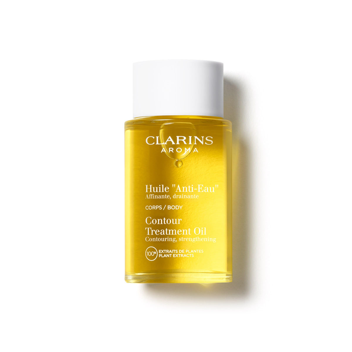 Clarins Contour Body Treatment Oil bottle with pour demonstrates potential firming on skin