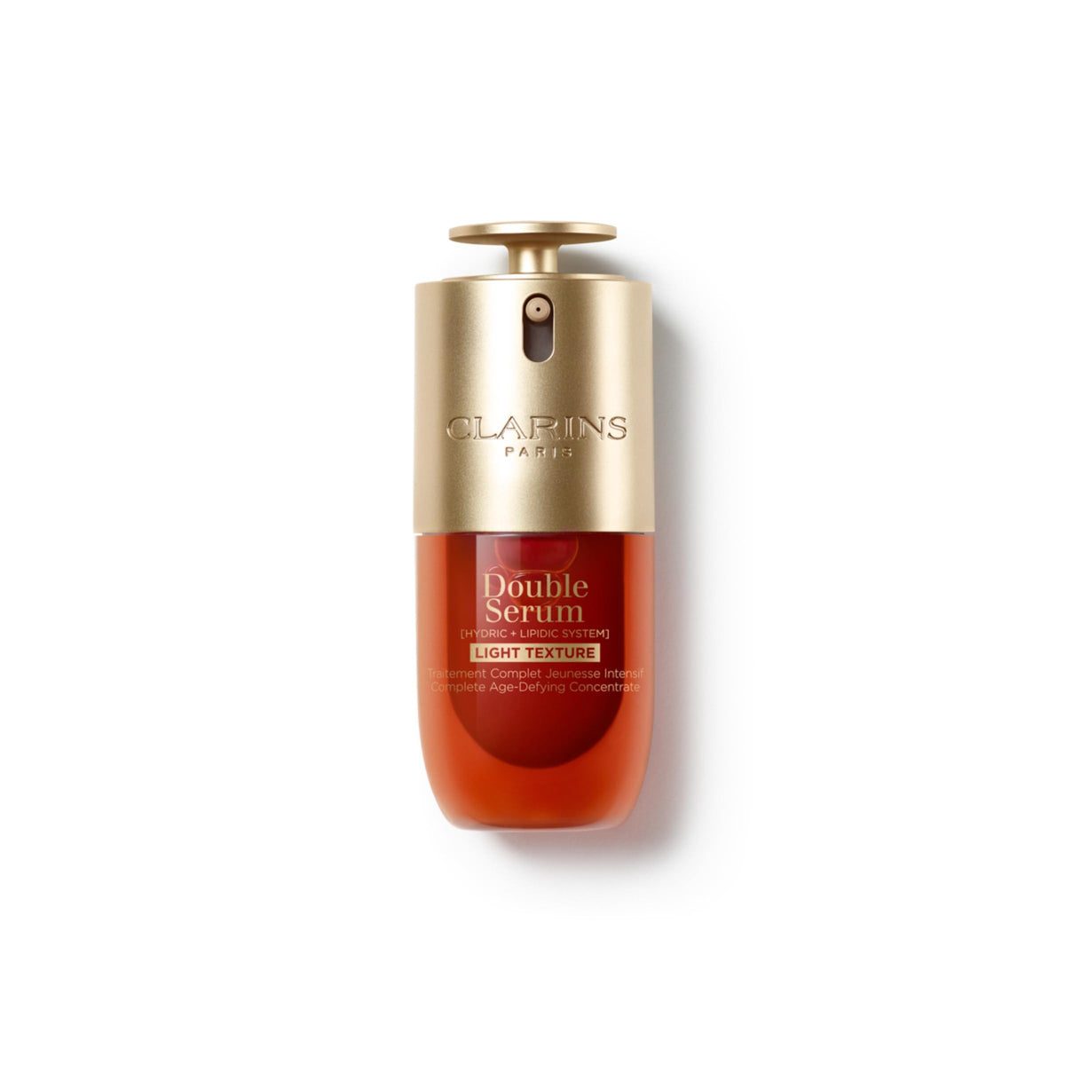 Clarins Double Serum Light Texture bottle closeup showing hydration-ready formula