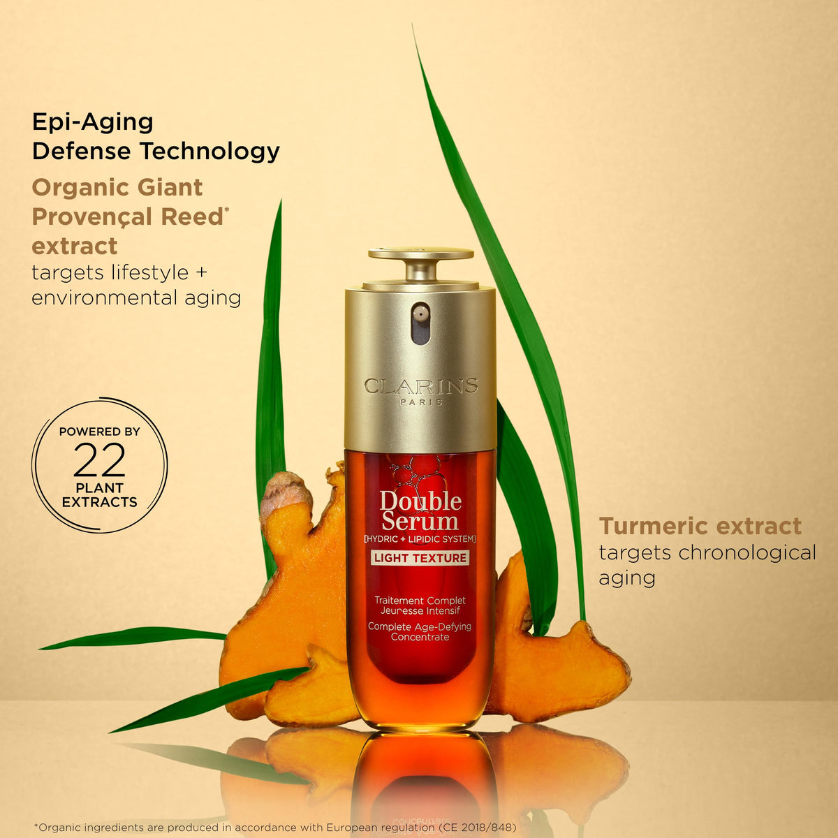Morning application of Clarins Double Serum Light Texture for a refreshed look